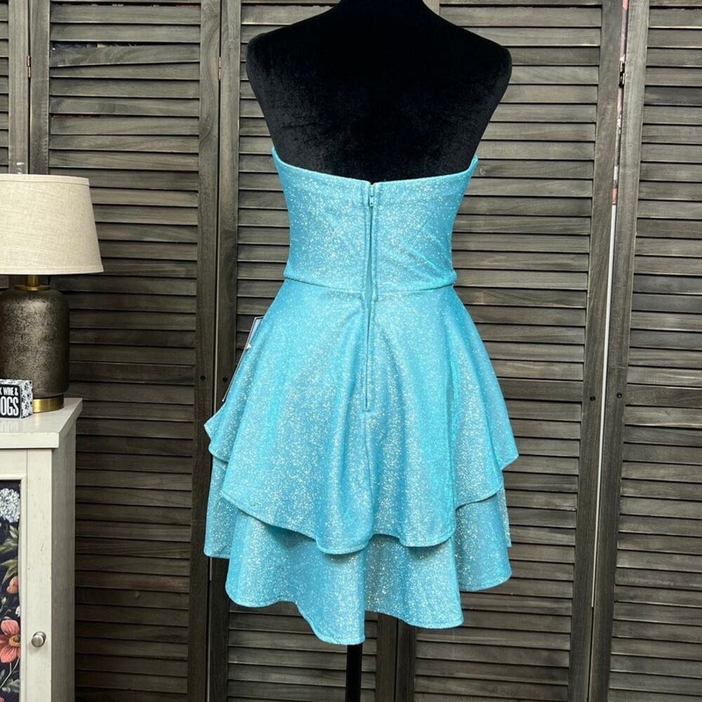 B Darlin Juniors 3/4 Turquoise Sparkle Strapless Homecoming Party Mini Dress NWT - Picture 9 of 12